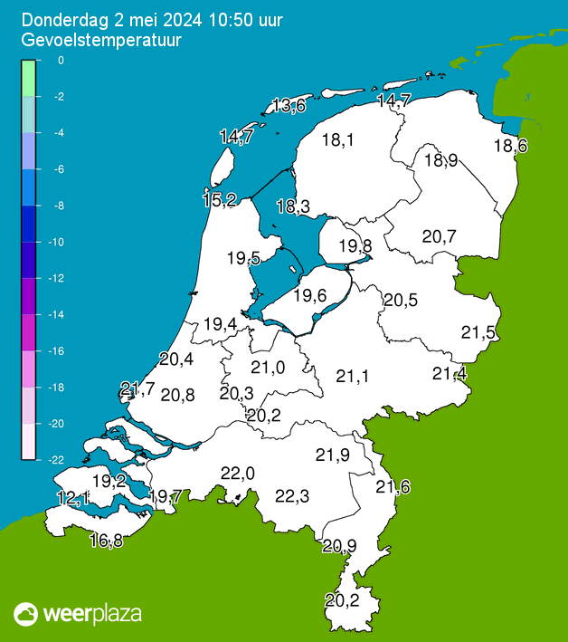 Klik voor actuele gevoelstemperatuur in Nederland